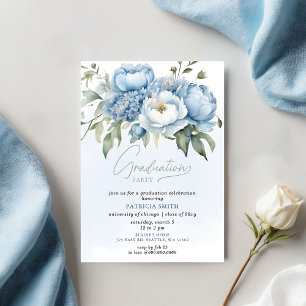 Elegante Blue Floral Foto Graduation Party Einladung