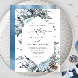 Elegante Blue Floral Geometrie Hochzeit Einladung