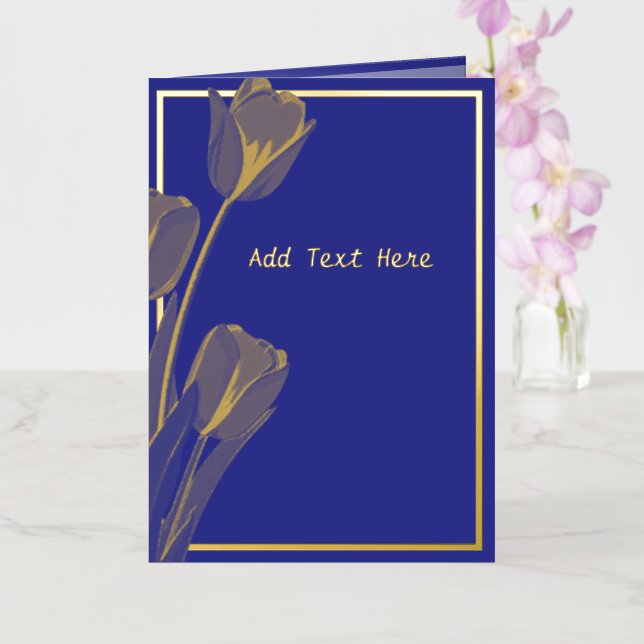 Elegante Blue Floral Gold Foil Card (Orchidee)