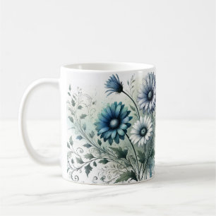 Elegante Blue Floral Keramik Kaffee Tasse