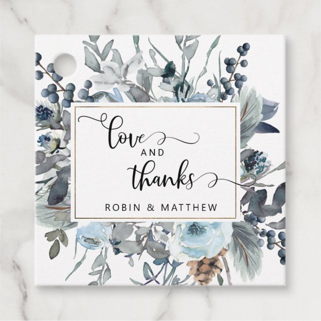 Elegante Blue Floral Liebe und Dank Gastgeschenk H Geschenkanhänger (Vorderseite)