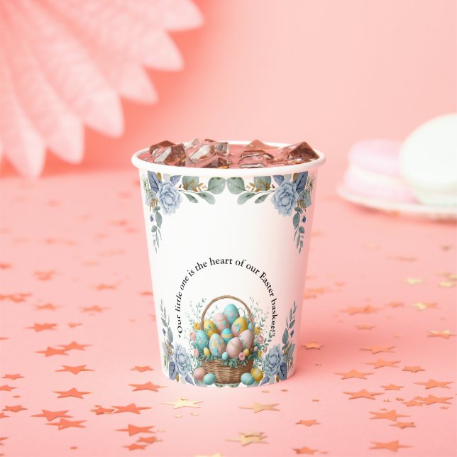 Elegante Blue Floral Oaster Egg Basket Baby Dusche Pappbecher (Insitu)