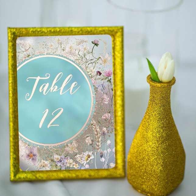 Elegante Blue Floral Real Foil Table Card Folieneinladung (Von Creator hochgeladen)