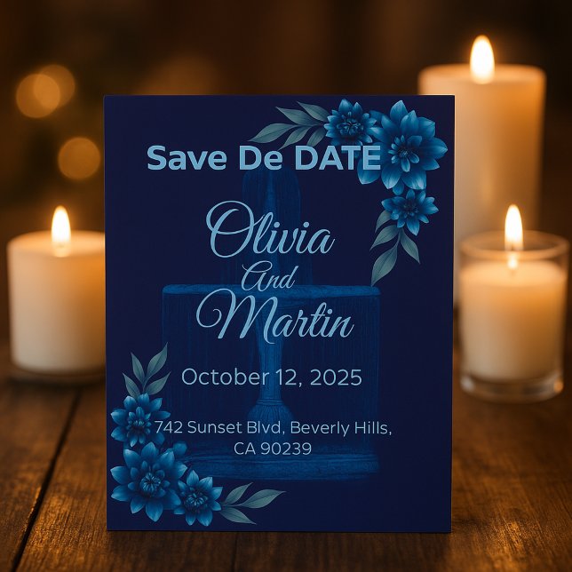 Elegante Blue Floral Save the Date Card (Von Creator hochgeladen)