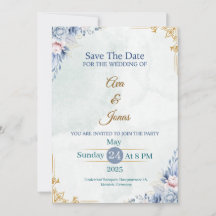 Elegante Blue Floral Save the Date Card