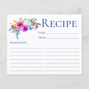 Elegante Blue Floral Shower Rezeptkarte