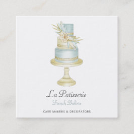 Elegante Blue Floral Wedding Cake Makers Bäckerei Quadratische Visitenkarte