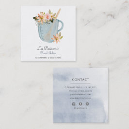 Elegante Blue Floral Wedding Cake Makers Bäckerei Quadratische Visitenkarte