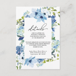 Elegante Blue Floral Wedding Card Begleitkarte