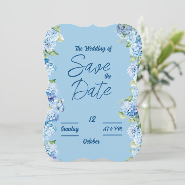 Elegante Blue Floral Wedding Card Einladung (Stehend Vorderseite)