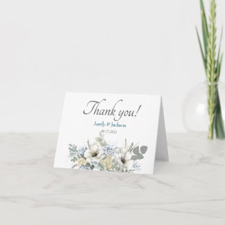 Elegante Blue Floral Wedding Dankeskarte