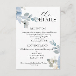 Elegante Blue Floral Wedding Details Eintrittskart Begleitkarte