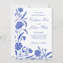 Elegante Blue Floral Wedding Invitation Card Einladung