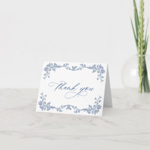 Elegante Blue French Garden Blume Hochzeit Dankeskarte