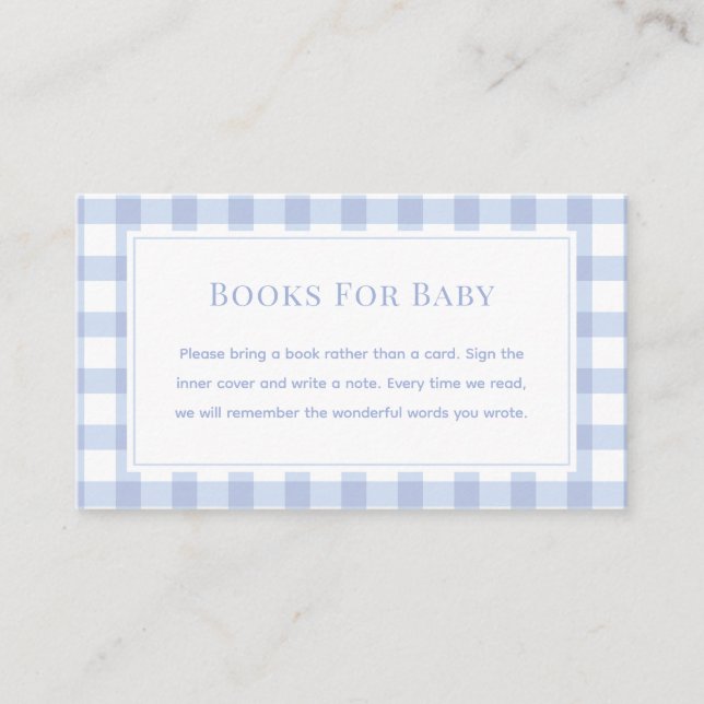 Elegante Blue Gingham Baby Shower Books for Baby Begleitkarte (Vorderseite)