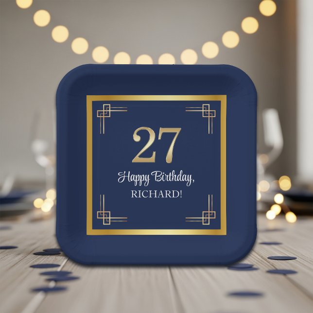 Elegante Blue Gold 27. Geburtstagsfeier Pappteller (Von Creator hochgeladen)