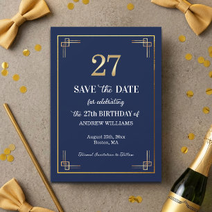 Elegante Blue Gold 27. Geburtstagsfeier Save The Date