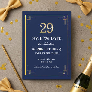 Elegante Blue Gold 29. Geburtstagsfeier Save The Date