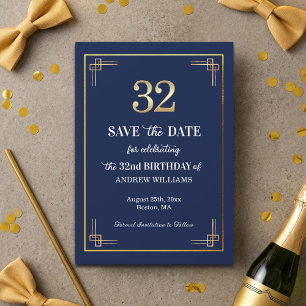 Elegante Blue-Gold-32.-Geburtstagsfeier Save The Date