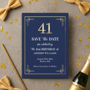Elegante Blue Gold 41. Geburtstagsfeier Save The Date