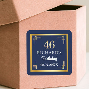 Elegante Blue Gold 46. Geburtstagsfeier Quadratischer Aufkleber