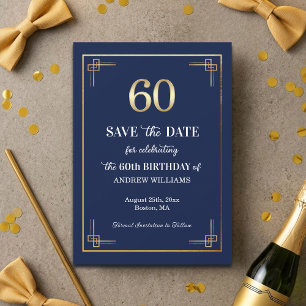 Elegante Blue Gold 60. Geburtstagsfeier Save The Date