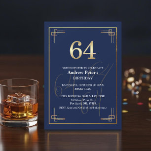 Elegante Blue Gold 64. Geburtstagsfeier Einladung