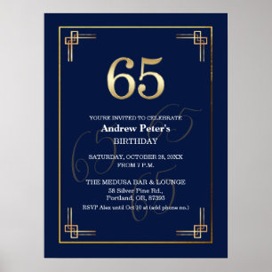 Elegante Blue Gold 65. Geburtstagsfeier Poster