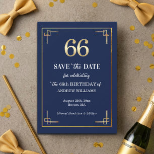 Elegante Blue Gold 66. Geburtstagsfeier Save The Date