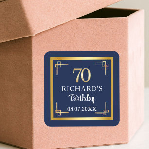 Elegante Blue Gold 70. Geburtstagsfeier Quadratischer Aufkleber
