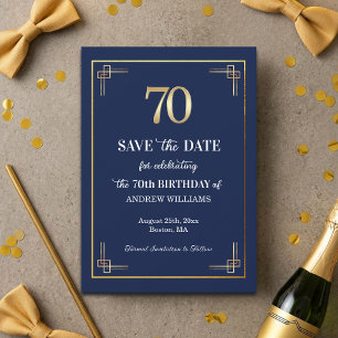 Elegante Blue Gold 70. Geburtstagsfeier Save The Date