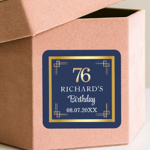Elegante Blue Gold 76. Geburtstagsfeier Quadratischer Aufkleber