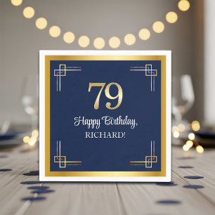 Elegante Blue Gold 79. Geburtstagsfeier Serviette