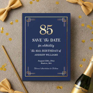 Elegante Blue-Gold-85.-Geburtstagsfeier Save The Date