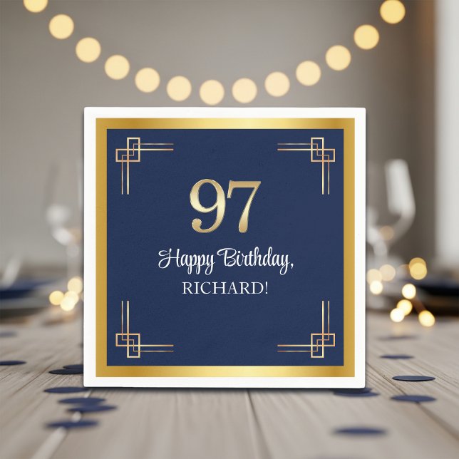 Elegante Blue Gold 97. Geburtstagsfeier Serviette (Von Creator hochgeladen)