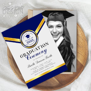 Elegante Blue Gold Abschluss - Einladung