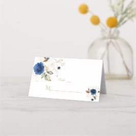 Elegante Blue Gold Blume Hochzeit Tischnummer Platzkarte