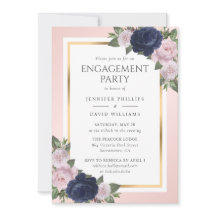 Elegante Blue Gold Blush Engagement Party