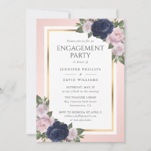 Elegante Blue Gold Blush Engagement Party Einladung
