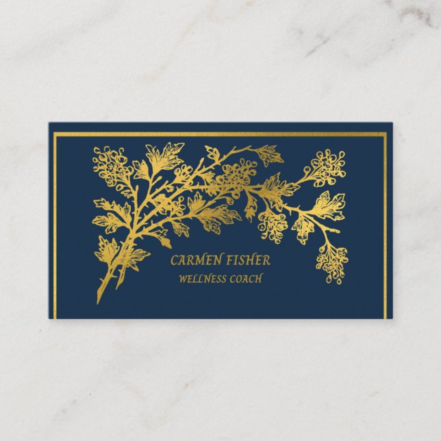 Elegante Blue & Gold Business Card Visitenkarte (Vorderseite)