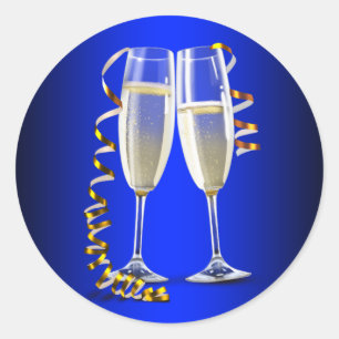 Elegante Blue Gold Champagne Glass Stickers