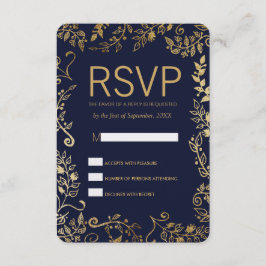 Elegante Blue Gold Floral RSVP Cards Karte