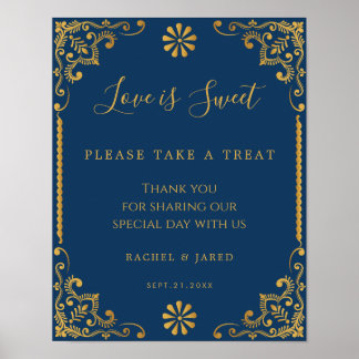 Elegante Blue Gold Frame Gastgeschenke Hochzeiten Poster