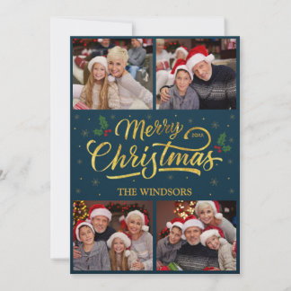 Elegante Blue & Gold Frohe Weihnachten Foto Collag