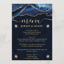 Elegante Blue & Gold Imitats Glitzer Agate Wedding Menükarte