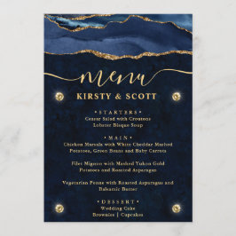 Elegante Blue & Gold Imitats Glitzer Agate Wedding Menükarte