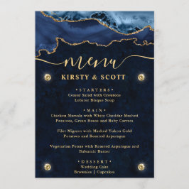Elegante Blue & Gold Imitats Glitzer Agate Wedding Menükarte