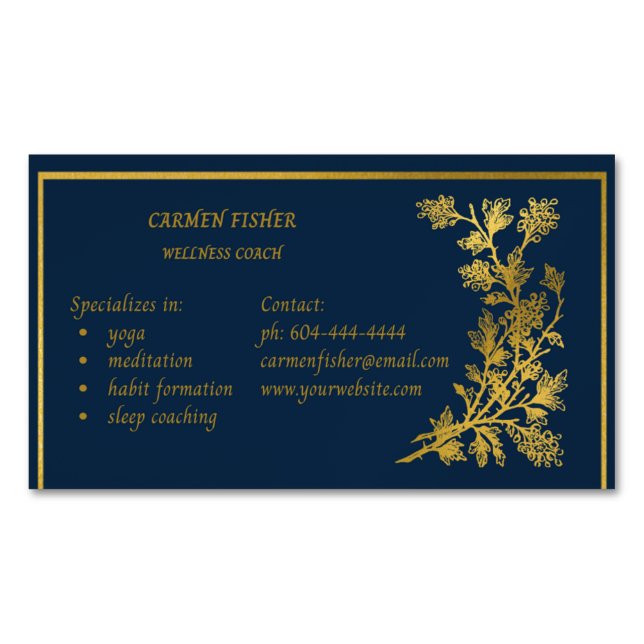 Elegante Blue & Gold Magnetic Business Card Magnetische Visitenkarte (Vorderseite)
