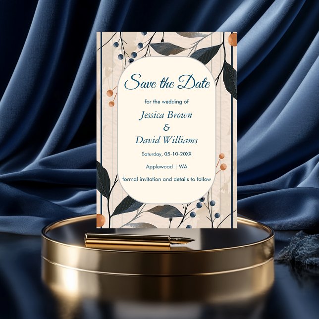 Elegante Blue & Gold Modern Save the Date Card Einladung (Von Creator hochgeladen)