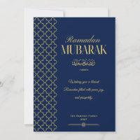 Elegante Blue & Gold Ramadan Mubarak Karte Persona